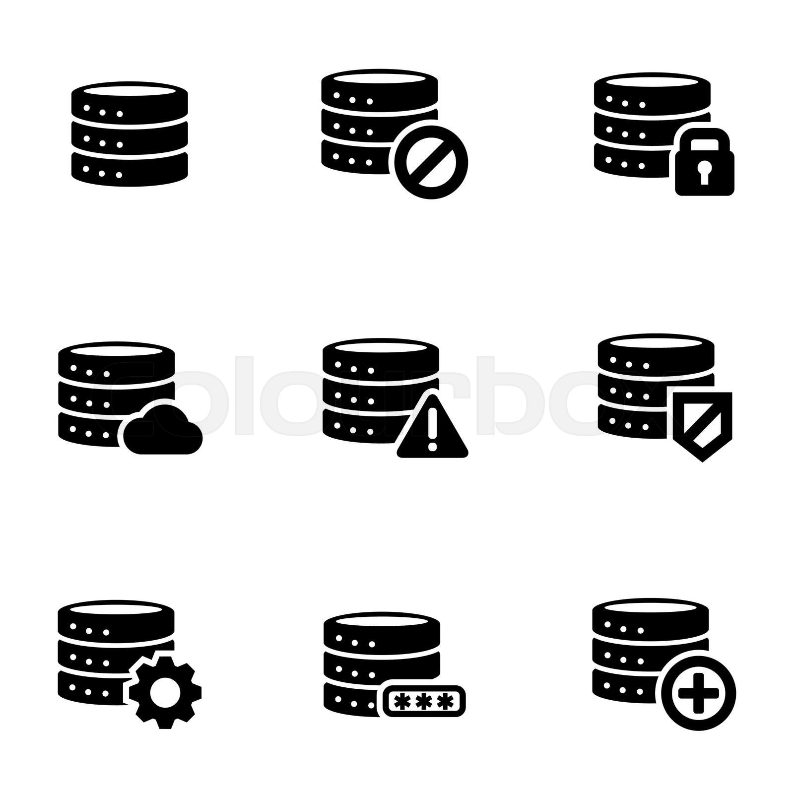 Vector black database icon set | Stock vector | Colourbox