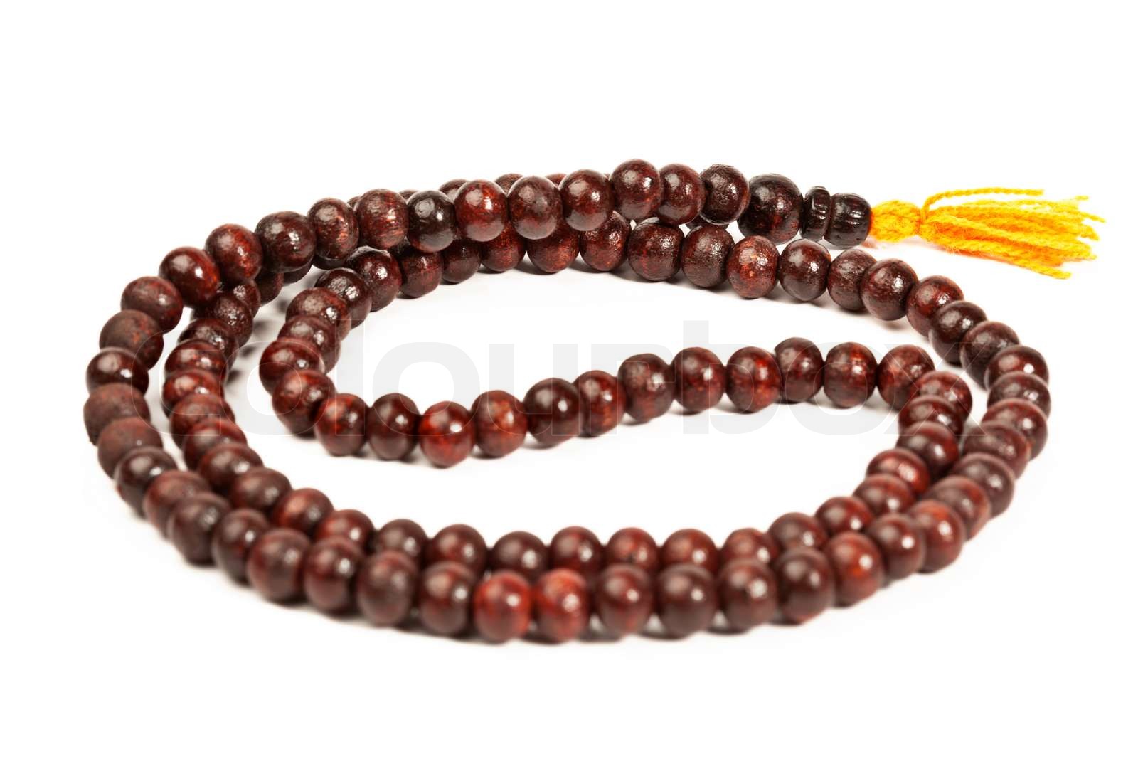 Japa Mala Buddhist or Hindu prayer beads isolated on white Stock