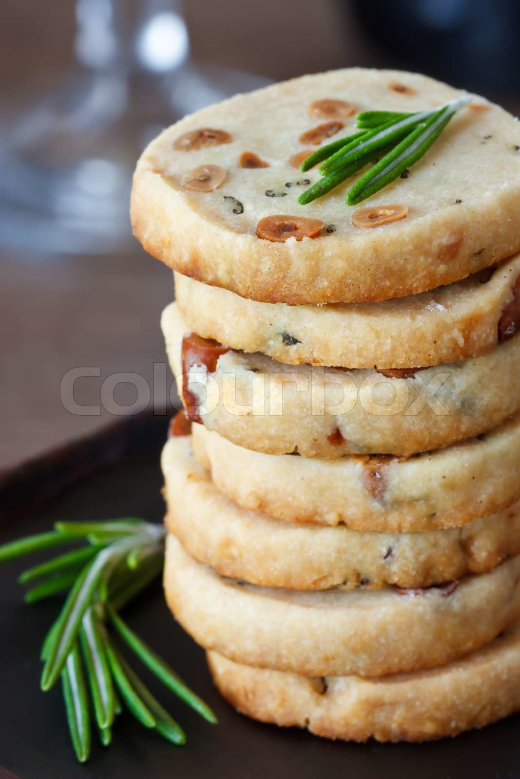 Shortbread cookies with rosemary and pine nuts. Stock image Colourbox