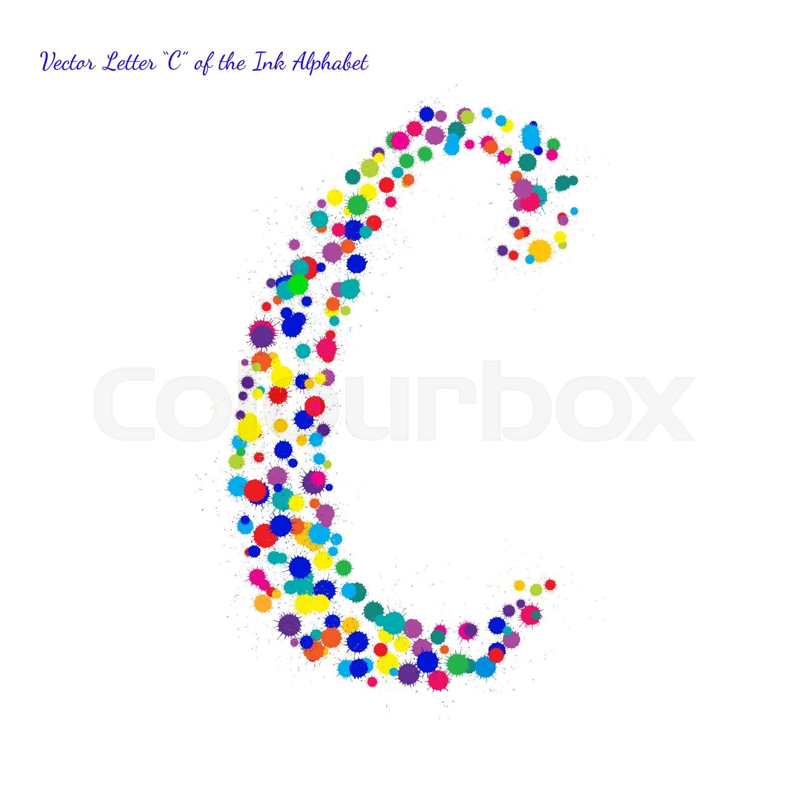 Vector Letter C from Bright Color Ink Blots with Splashes | Stock
