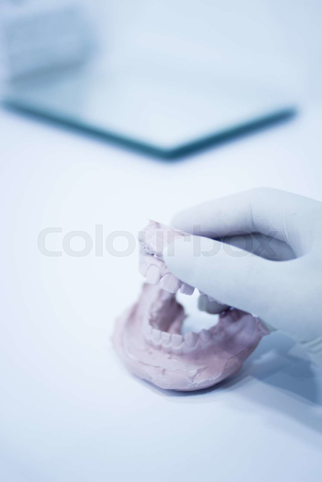 Dental mold dentists clay teeth ceramic plate cast Stock image