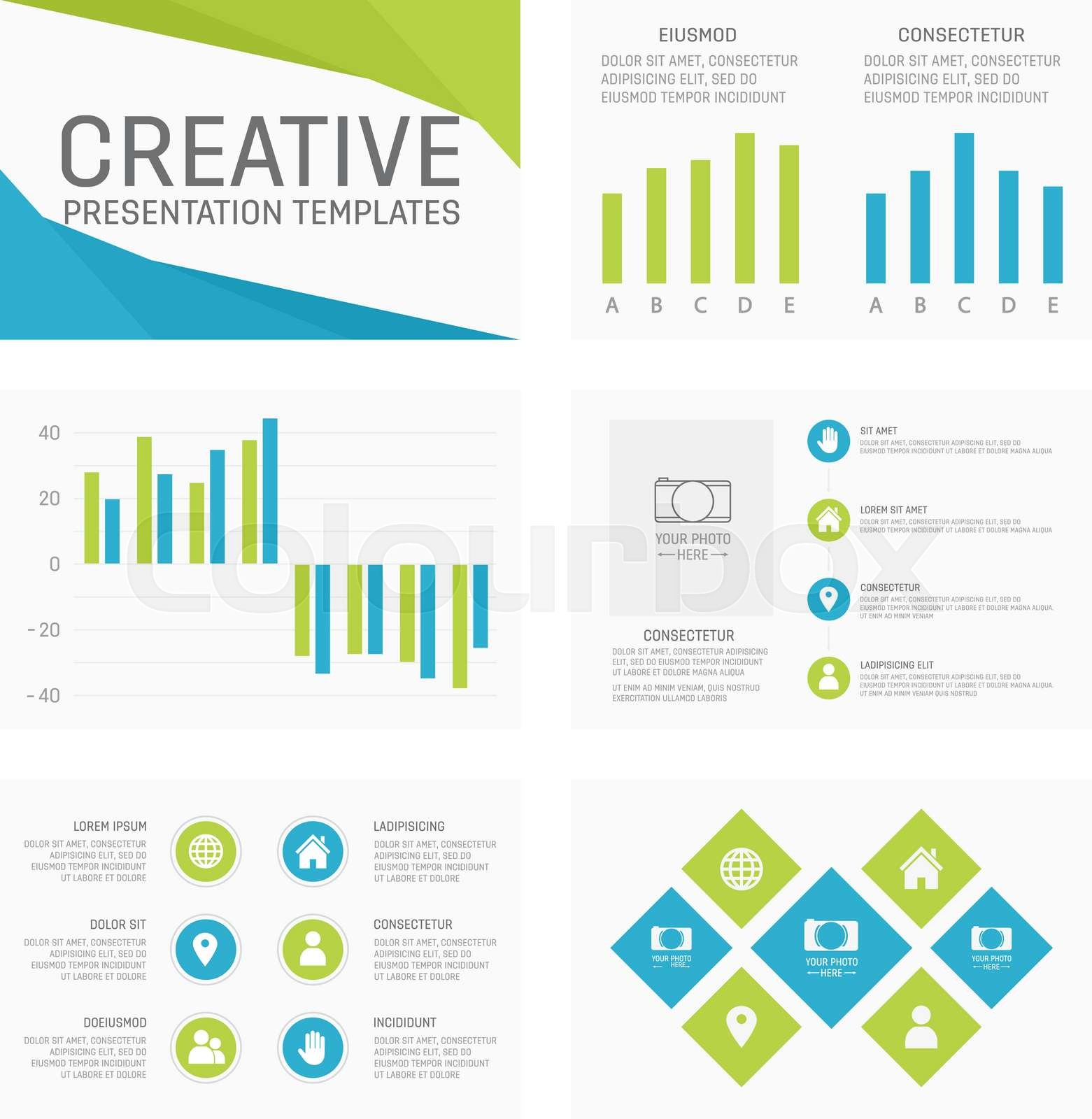 Vector template for multipurpose presentation slides with graphs and ...