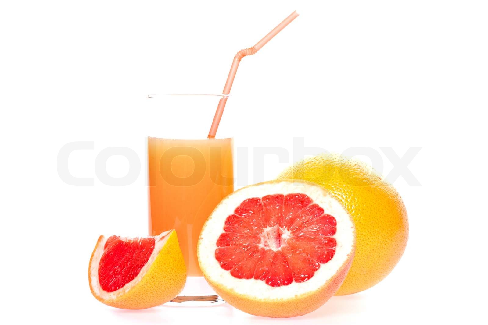 Grapefruit und Saft im Glas auf weißem Hintergrund Stock Bild Colourbox