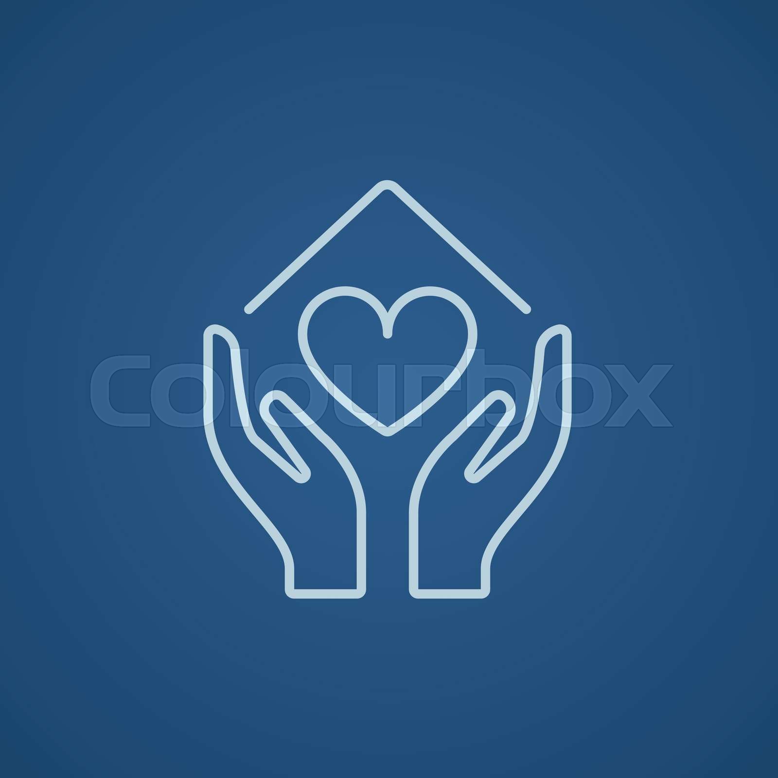 Hands holding house symbol with heart shape line icon. | Stock vector ...