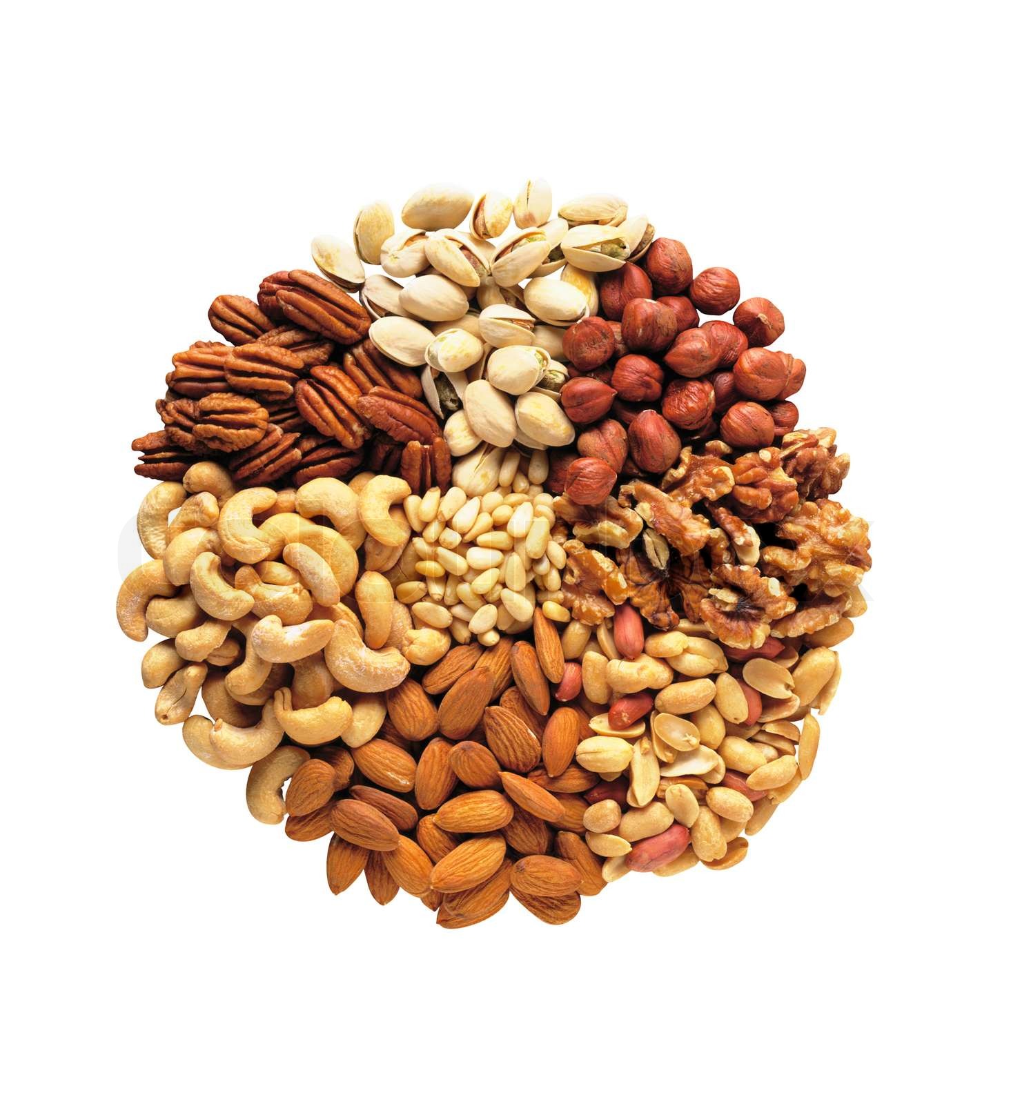 Different types of nuts isolated on white background Stock image