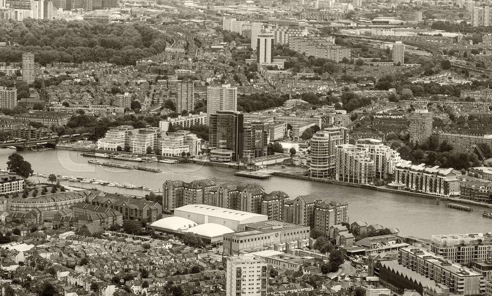 Black and white aerial view of London landmarks | Stock image | Colourbox
