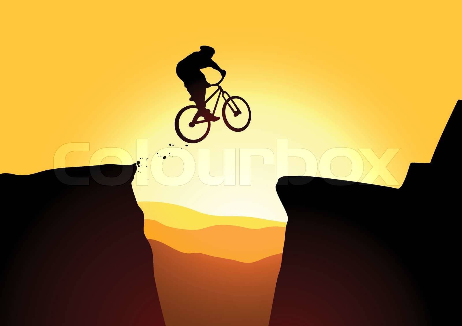"Jump in mountain on the bike" Stock vector Colourbox