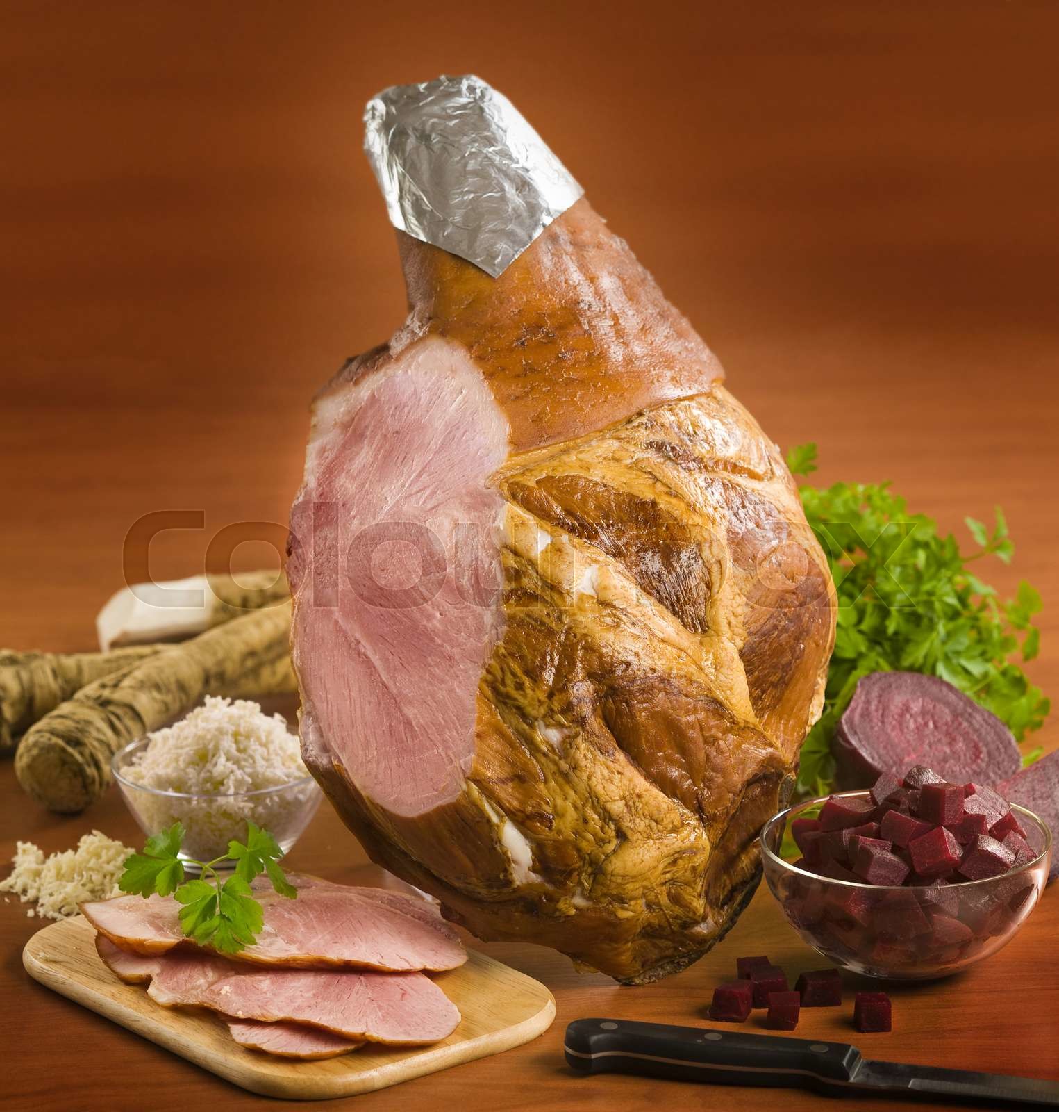 Leg of ham Stock image Colourbox