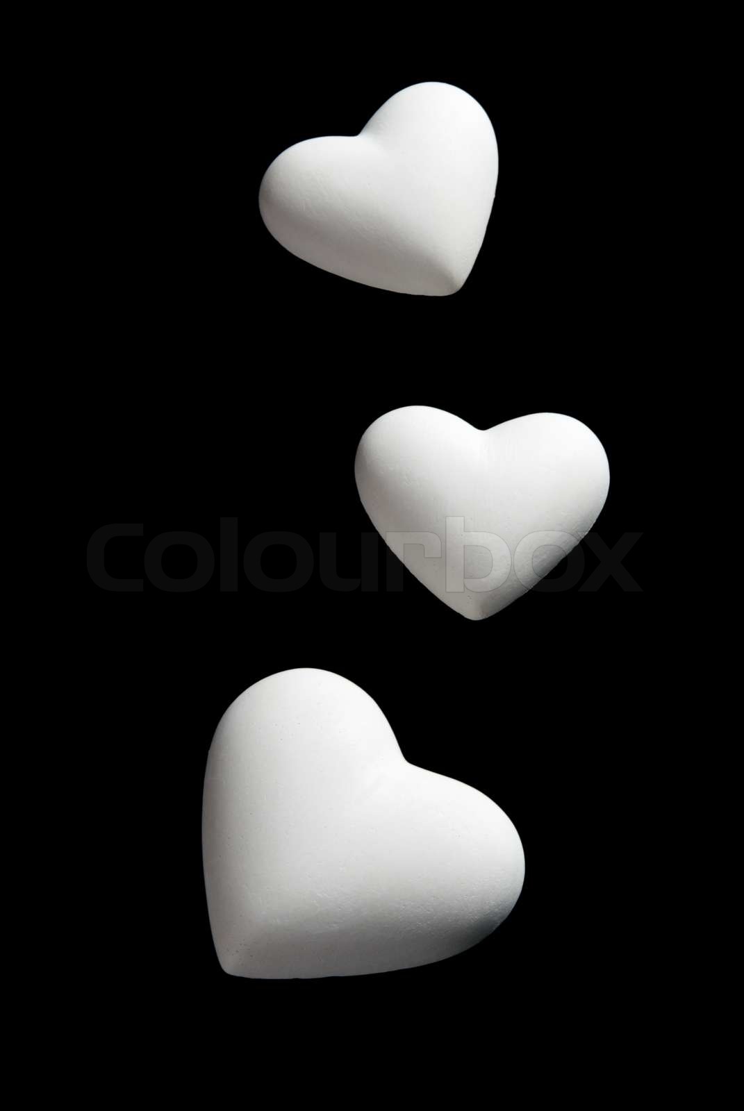 Valentine's Day blank white Hearts Isolated on black Background with