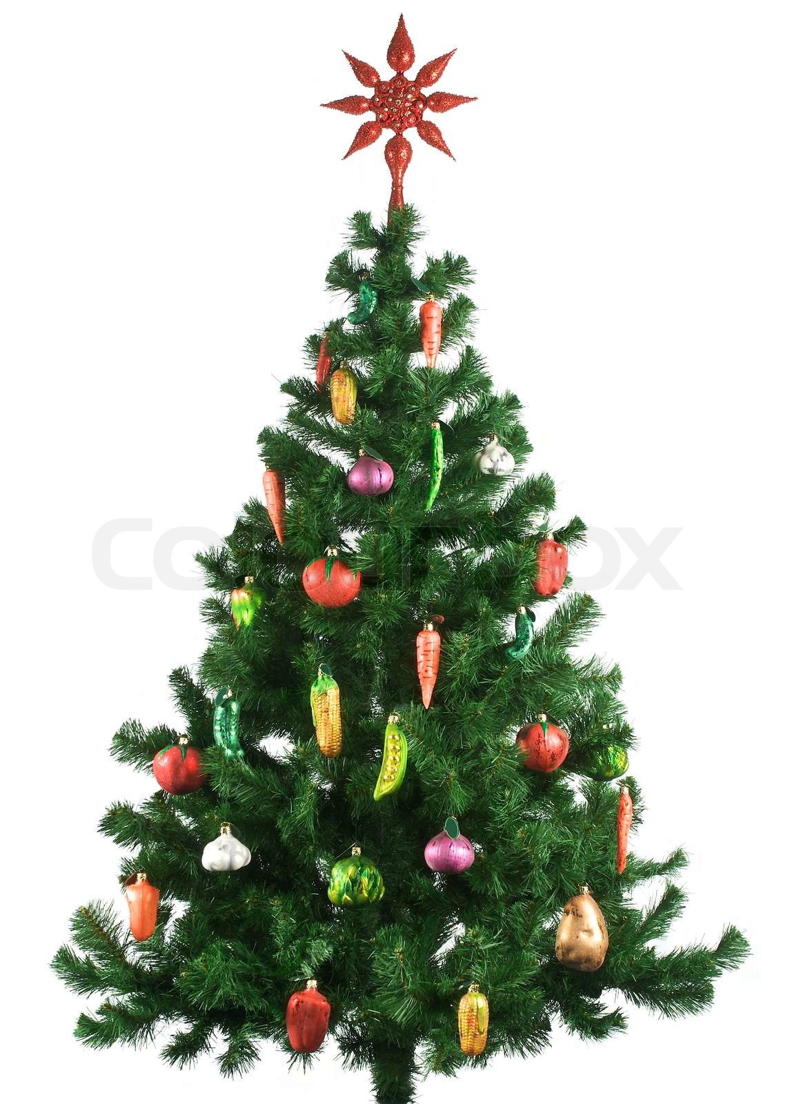 Pyntet juletræ isoleret på hvid baggrund | Stock foto | Colourbox