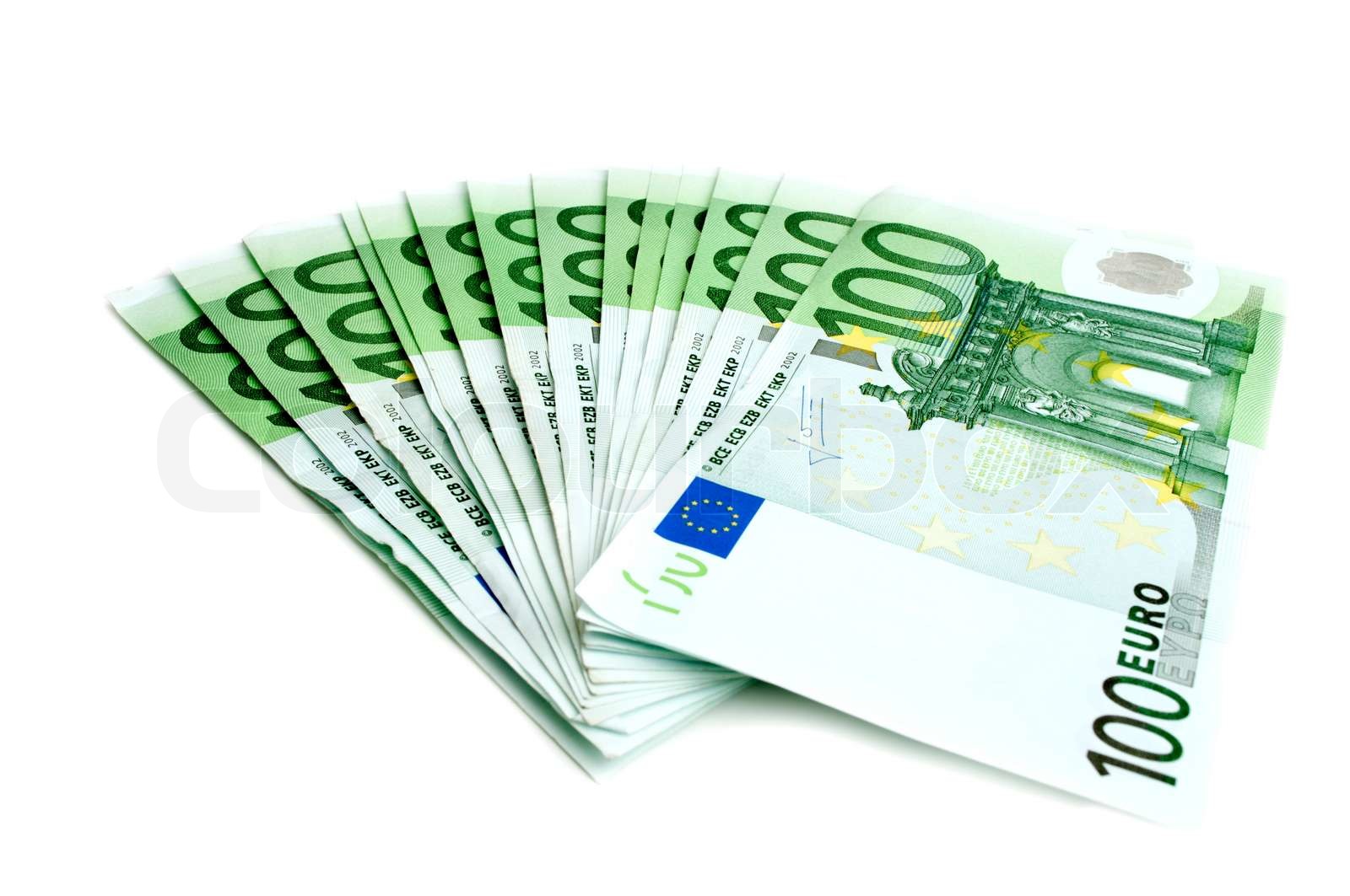 100 Euro Banknoten auf einem weißen Hintergrund Stock Bild Colourbox