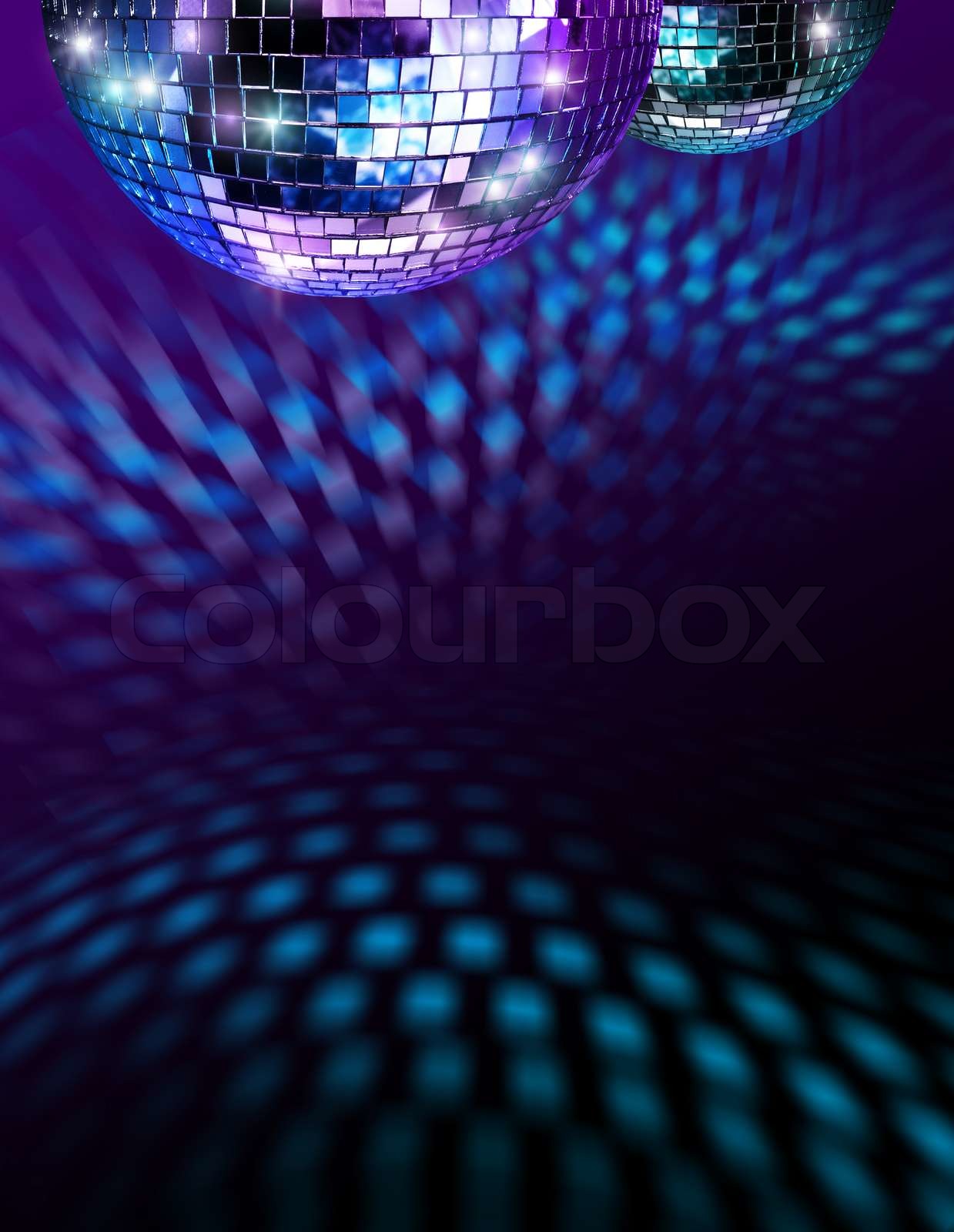 Disco mirror balls light reflections on ceiling and floor Stock image