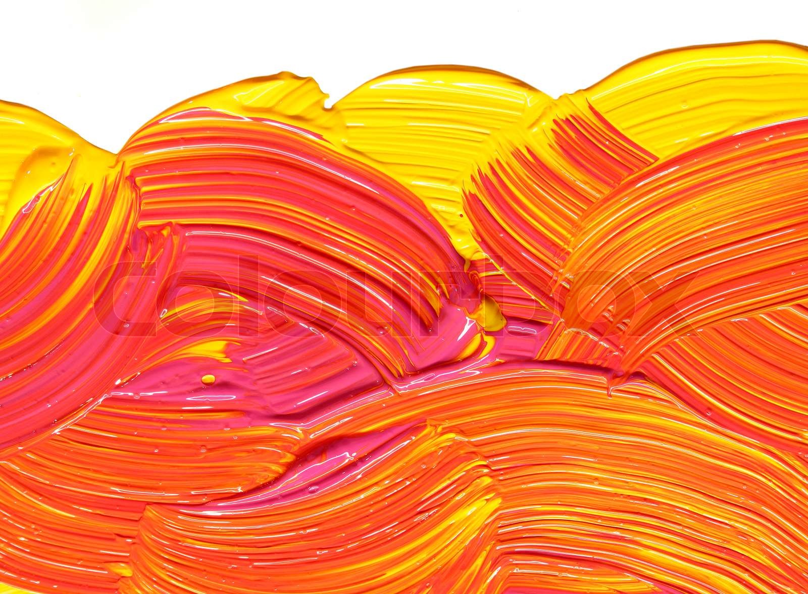 Newly painted red and yellow paint brush stroke impastos | Stock image