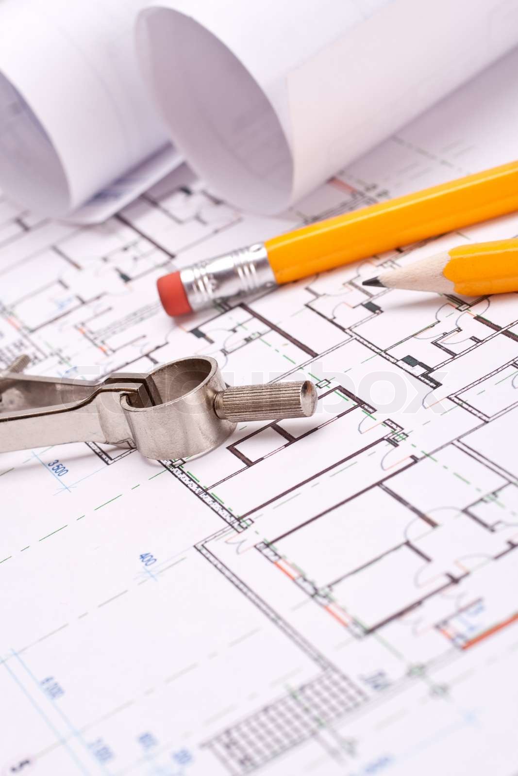 engineering and architecture drawings with pencil | Stock image | Colourbox