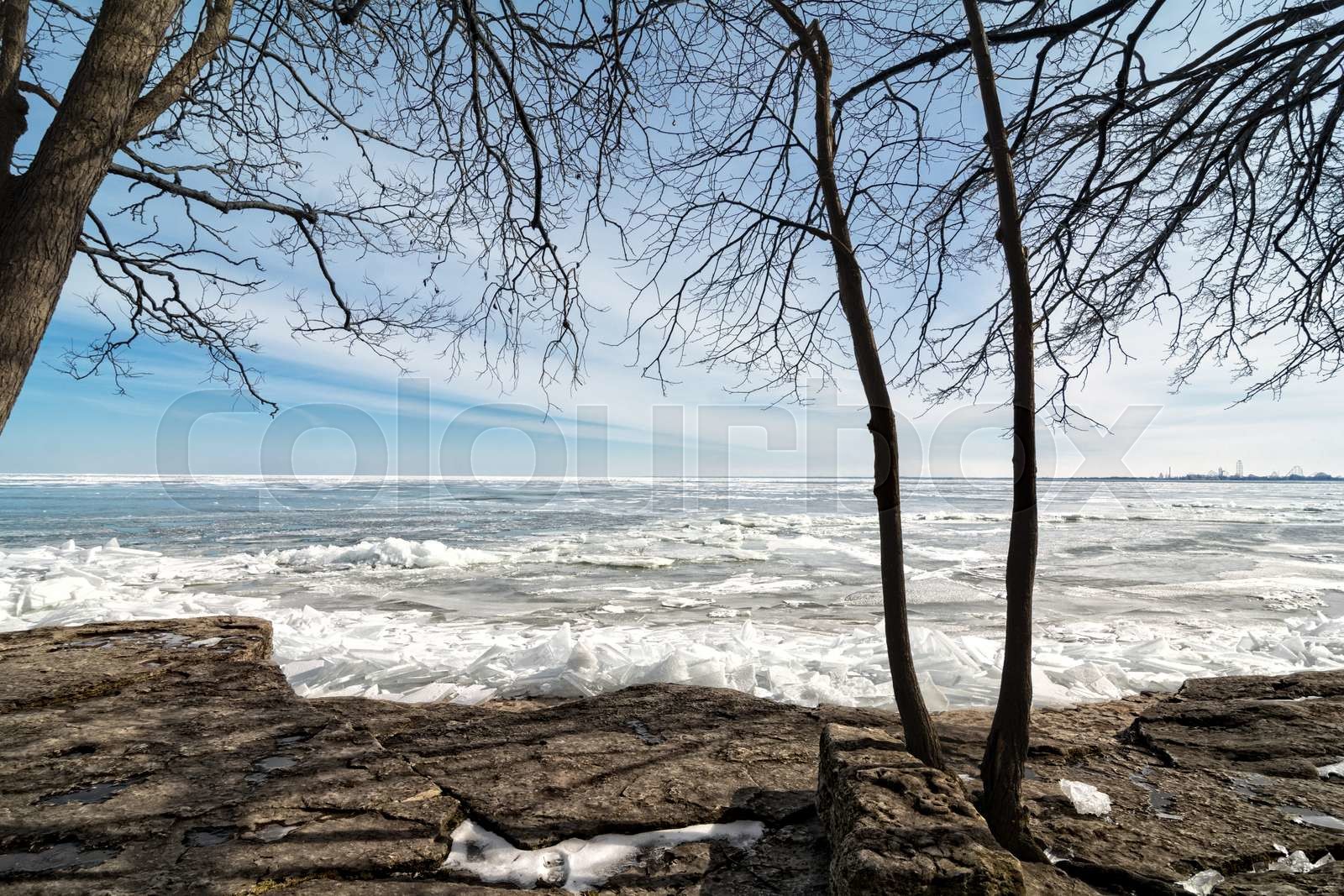 Winter Lake Erie Stock image Colourbox