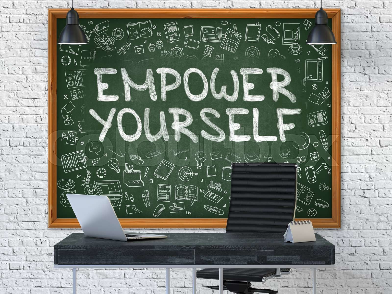 Empower Yourself Concept Doodle Icons On Chalkboard Stock Image