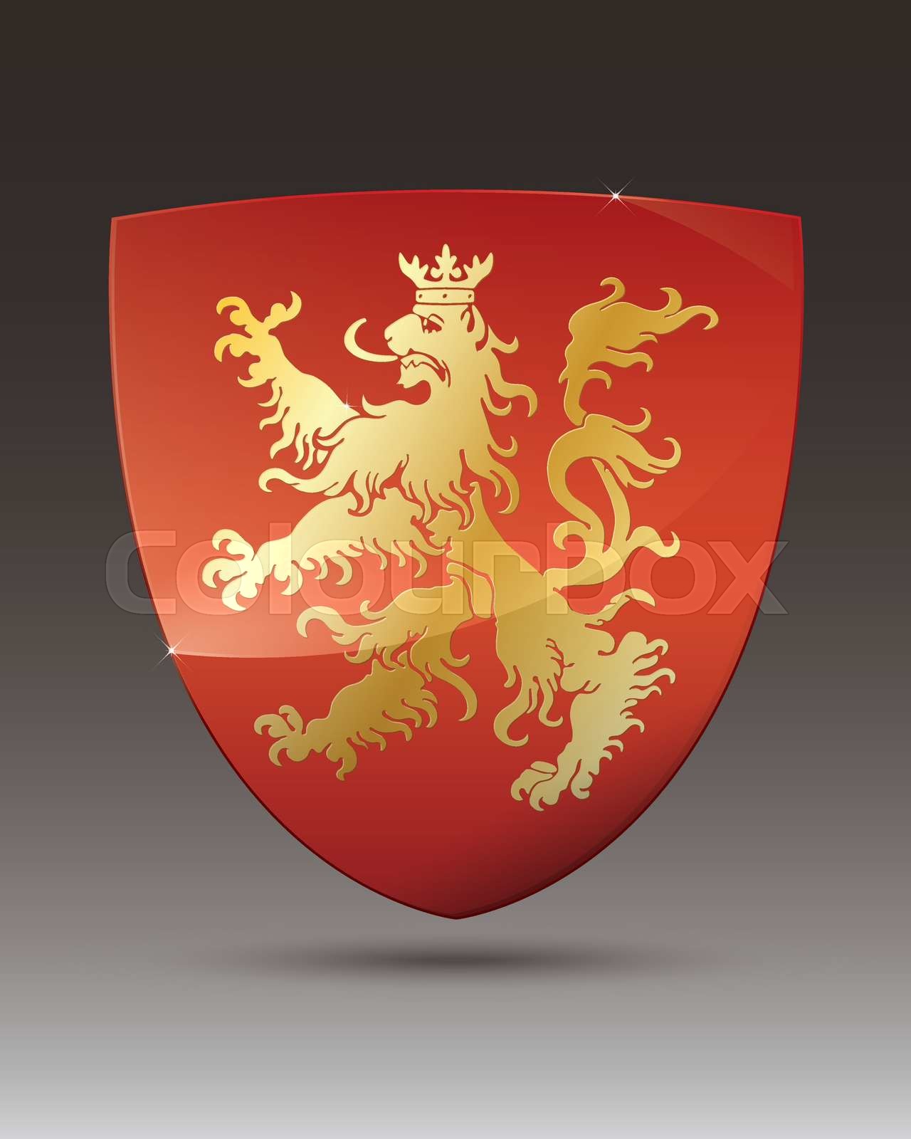 Golden lion on red shield coat of arms Stock vector Colourbox