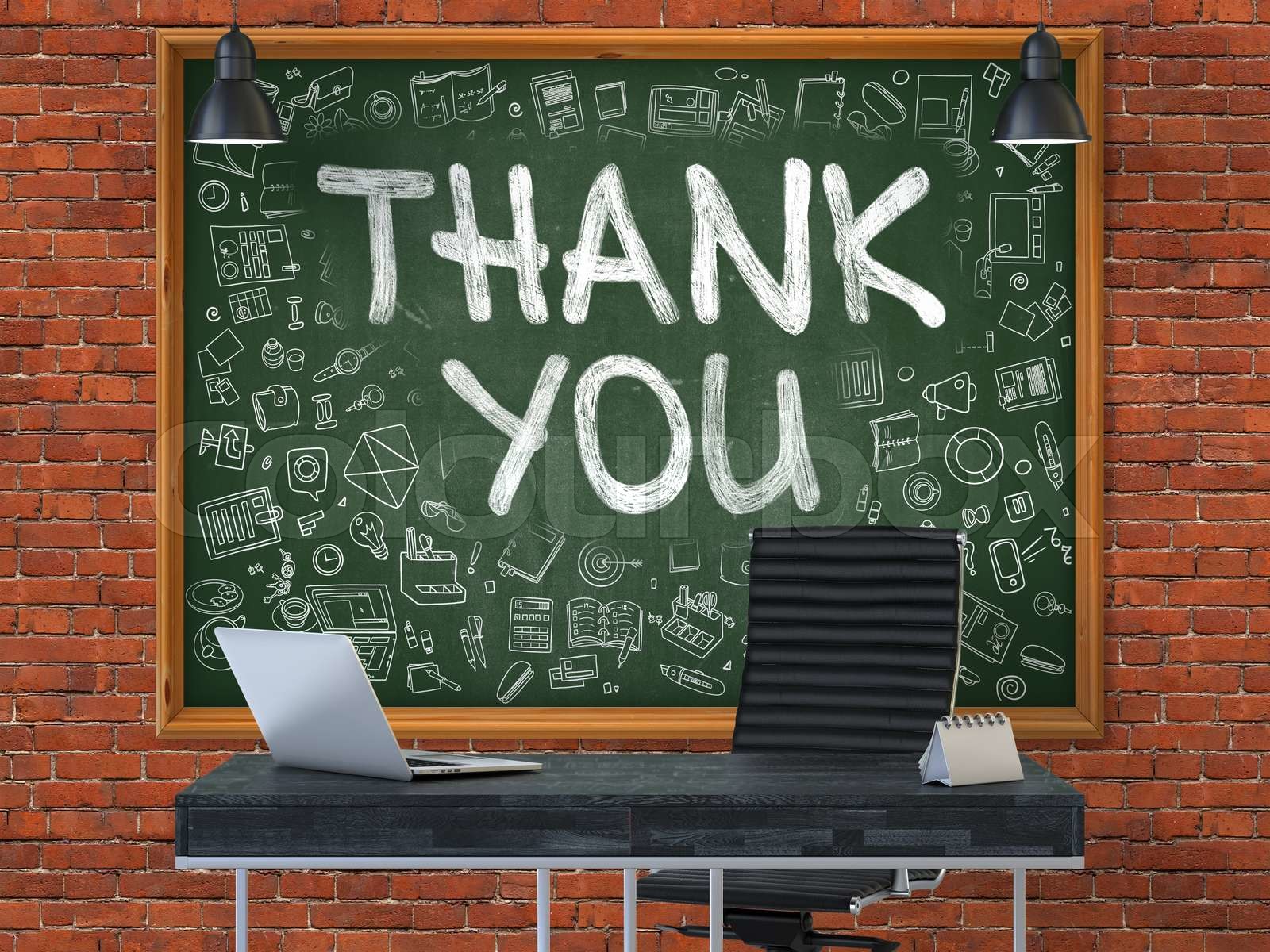 Hand Drawn Thank You on Office Chalkboard. | Stock image | Colourbox