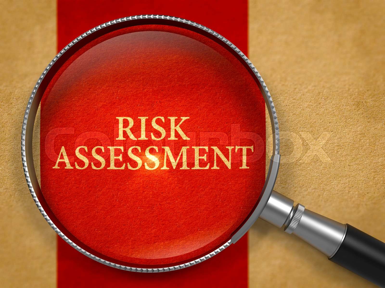 Risk Assessment through Magnifying Glass. Stock image Colourbox