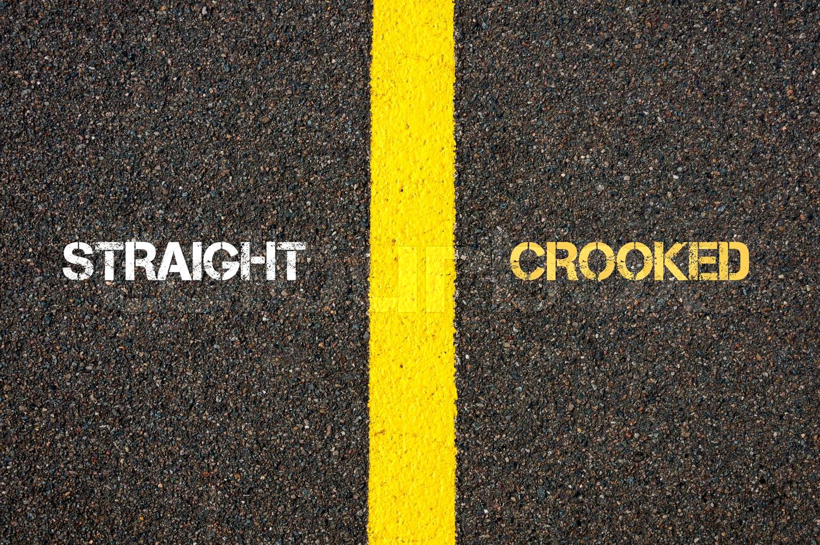Antonym concept of STRAIGHT versus CROOKED | Stock image | Colourbox