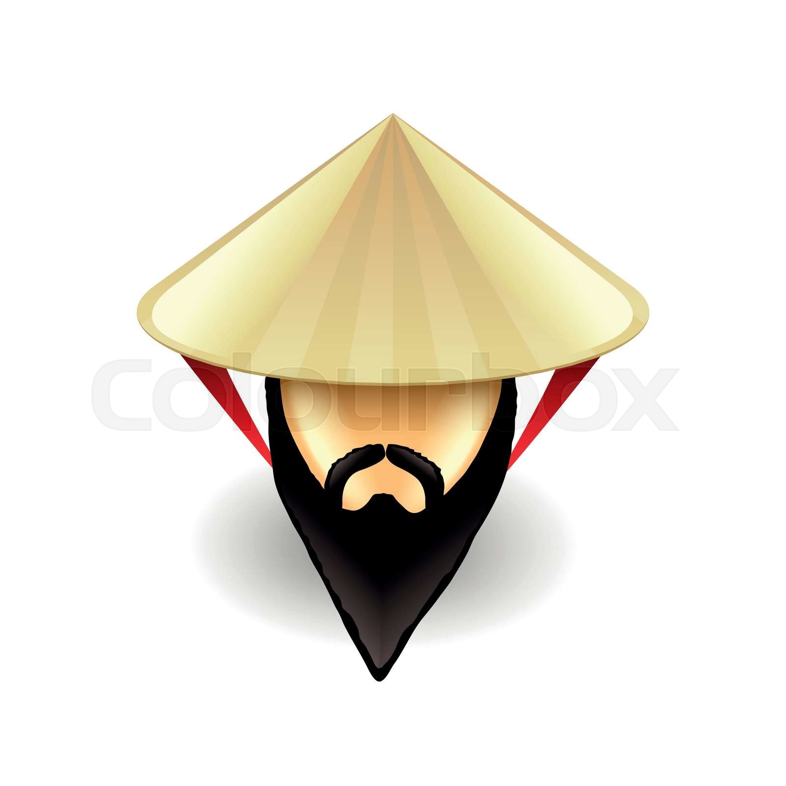 Man in chinese hat isolated on white 