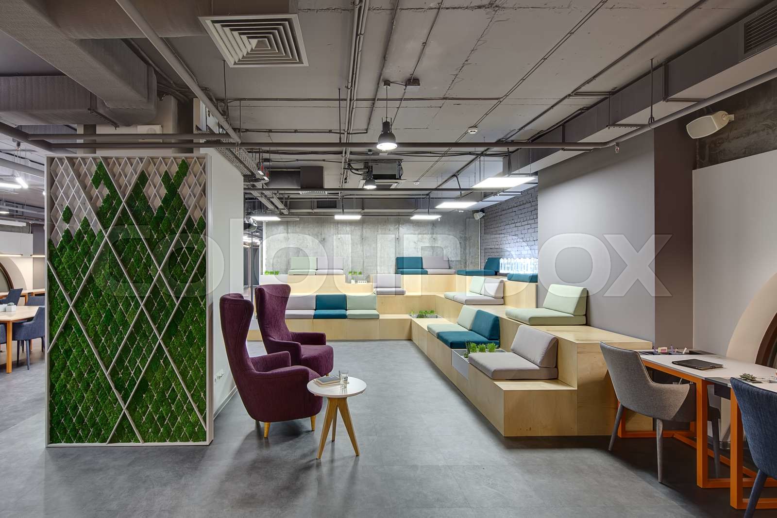 Coworking in loft style Stock image Colourbox