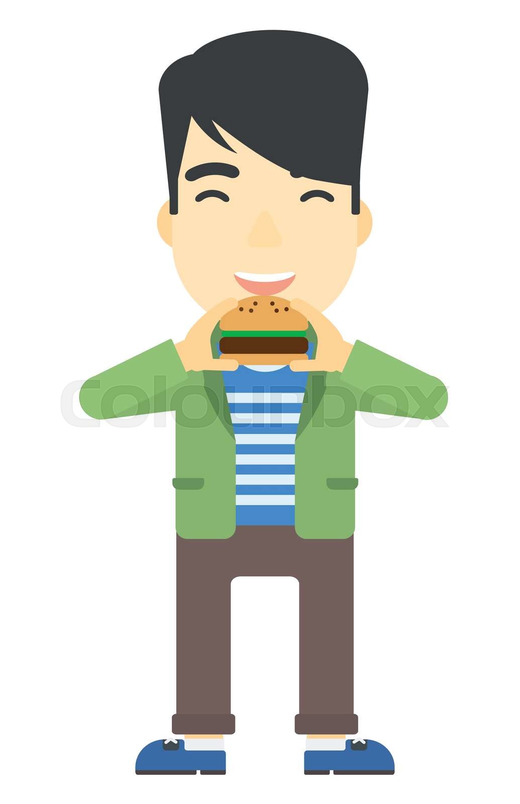 Man eating hamburger. | Stock vector | Colourbox