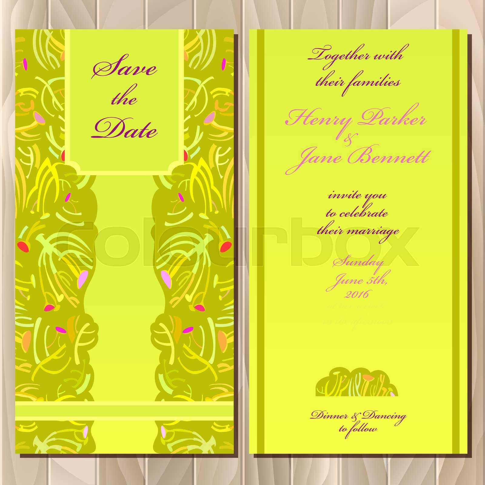 Wedding green card design. | Stock vector | Colourbox