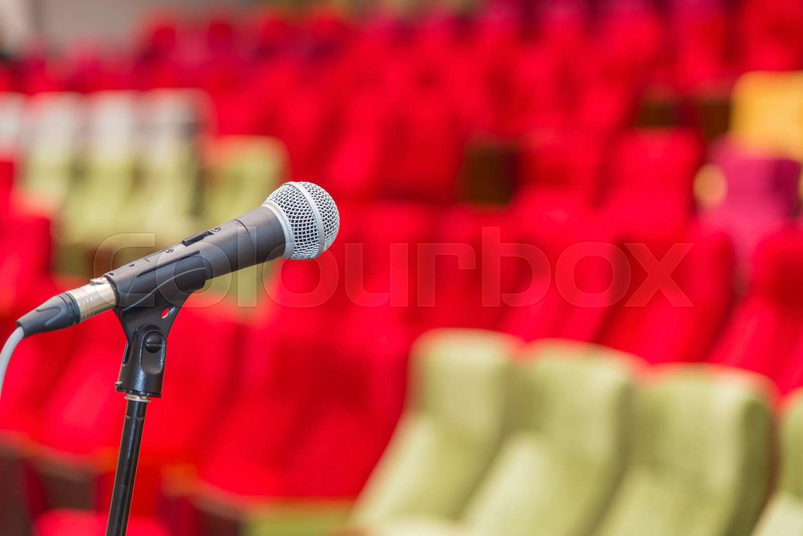Close up of microphones in theatre or conference hall | Stock image ...