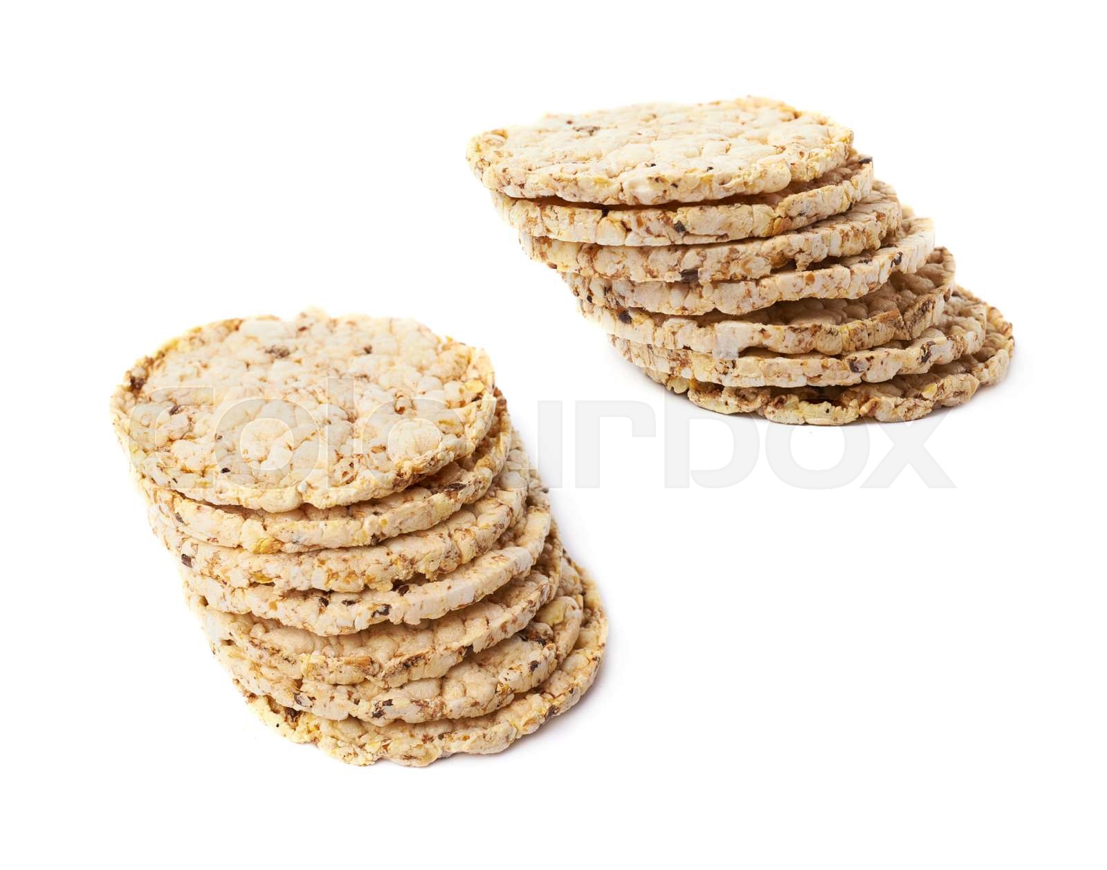 Pile of diet rice crackers isolated Stock image Colourbox