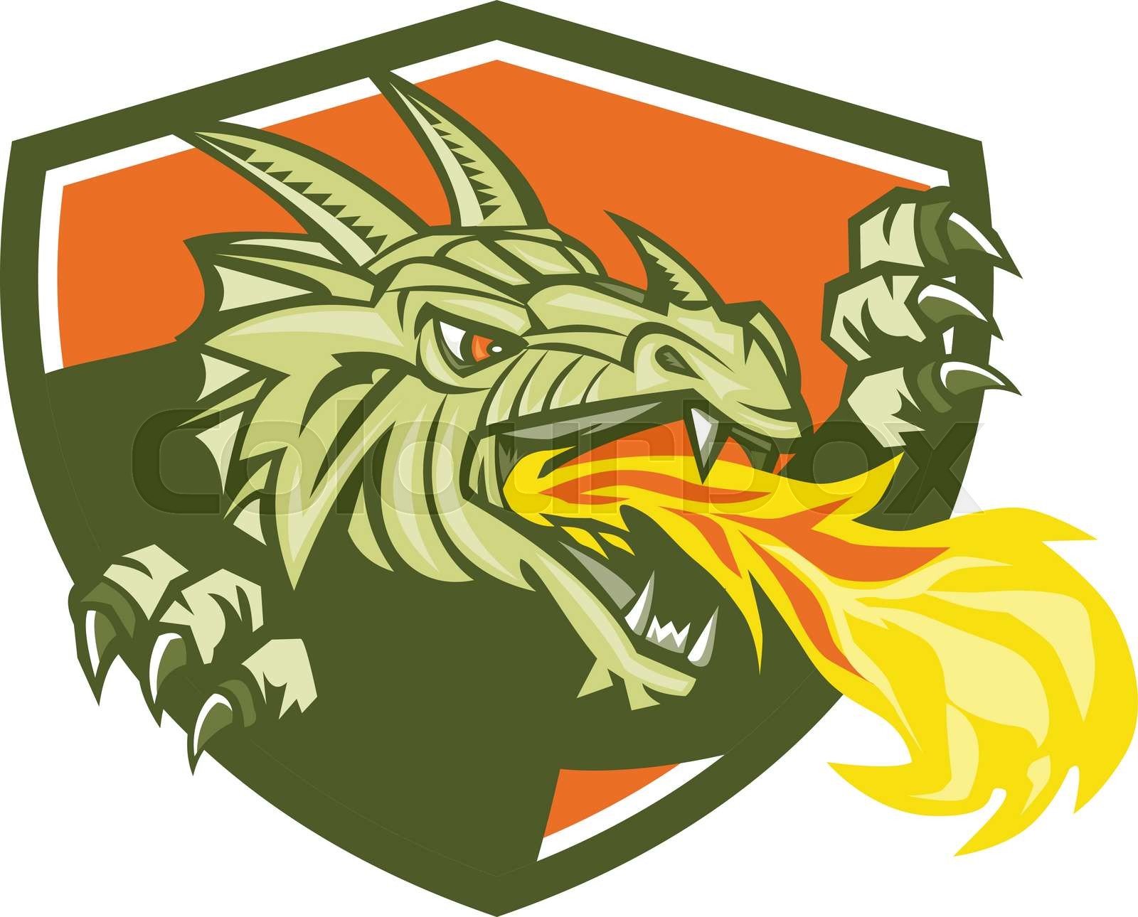 Dragon Head Fire Crest Retro Stock vector Colourbox