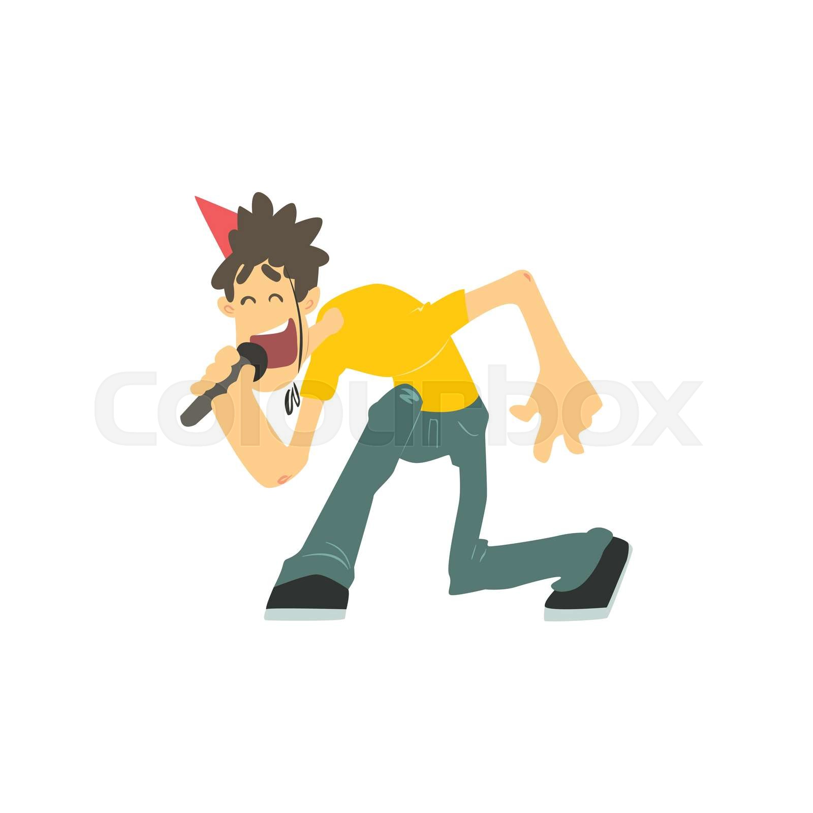 Guy With Spiky Hair Singing In Karaoke | Stock vector | Colourbox