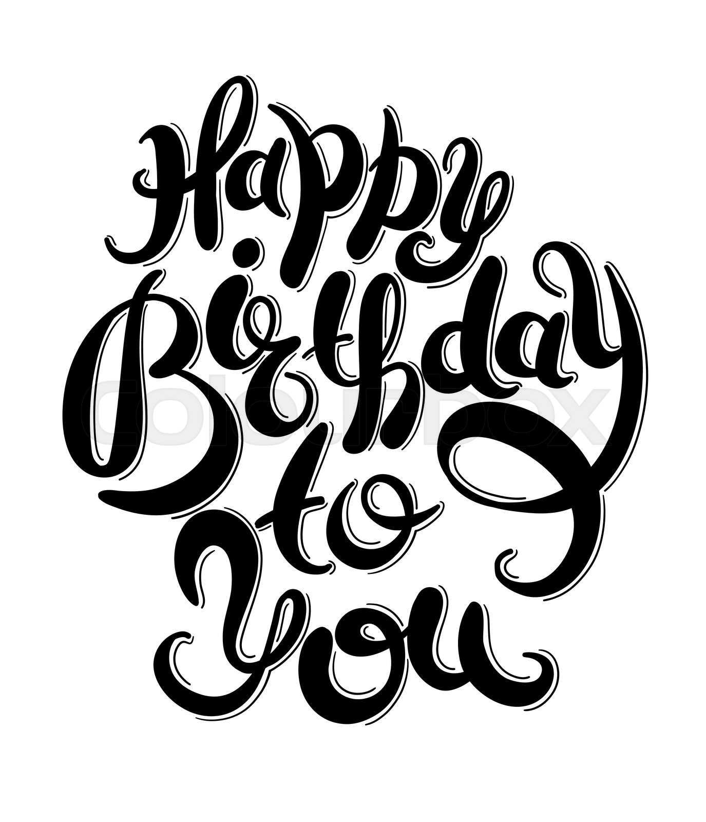 black and white hand lettering inscription typography template Happy