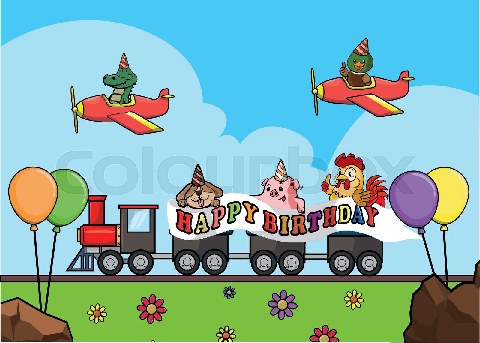 Birthday train locomotive illustration | Stock vector | Colourbox