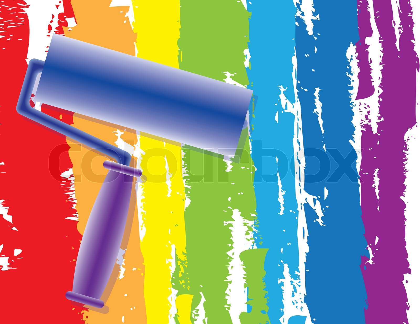 Painting roller and coloured stripes. Stock vector Colourbox