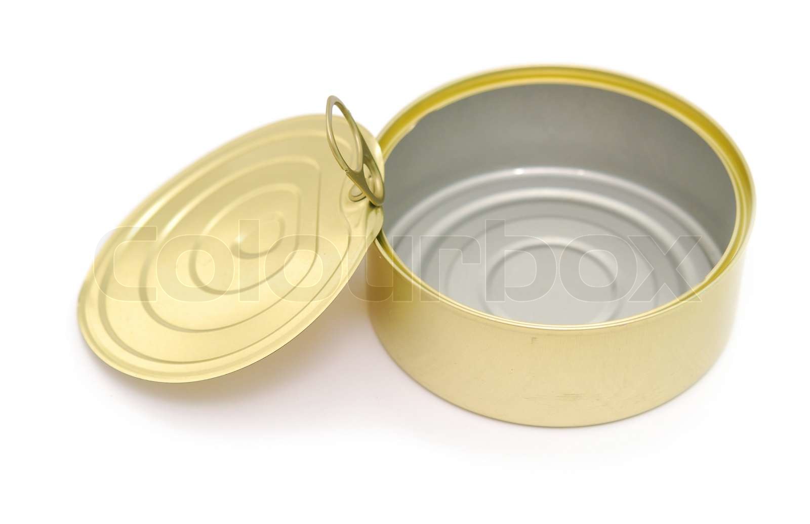 open tin can isolated on white Stock image Colourbox