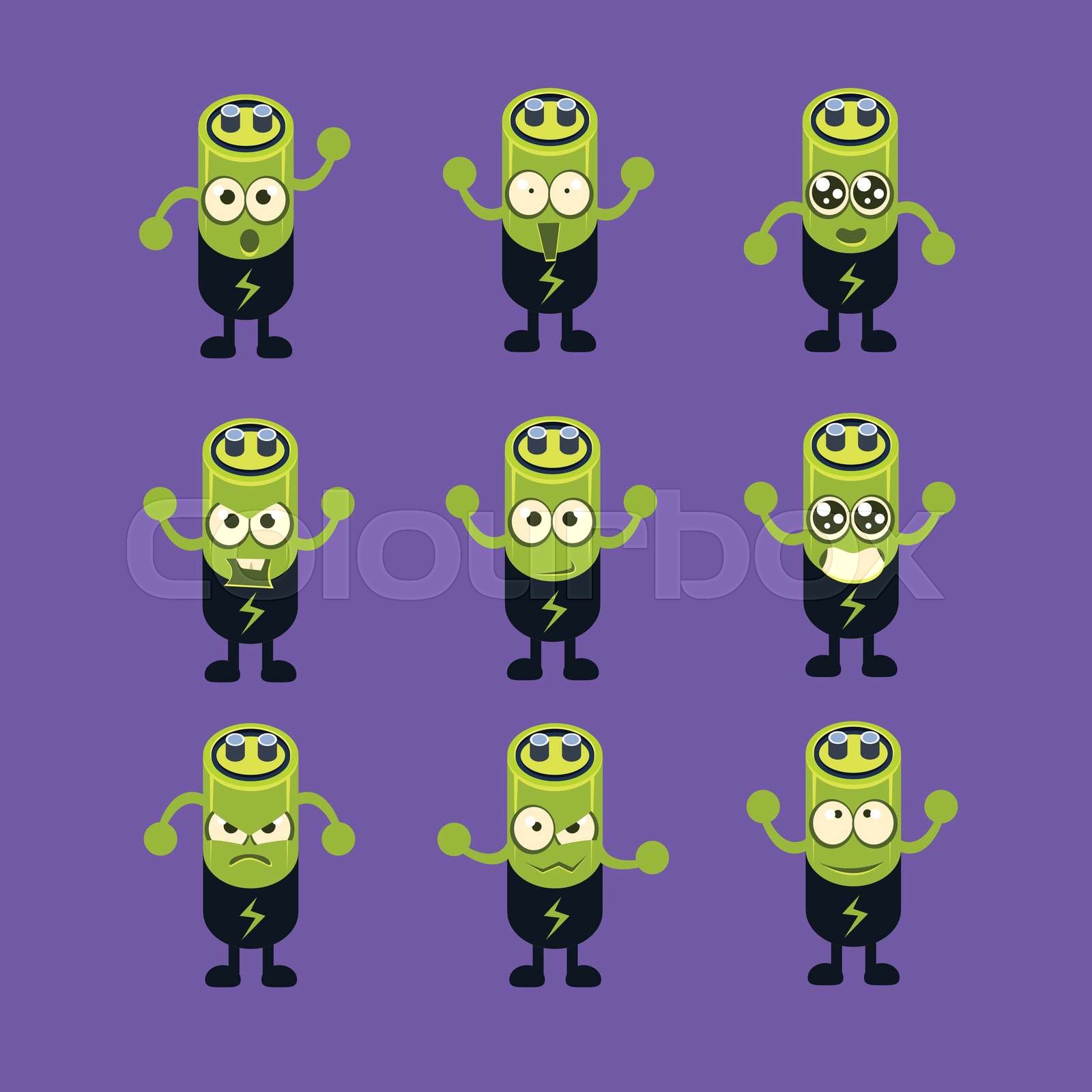 Battery Emoji Character Set Stock vector Colourbox