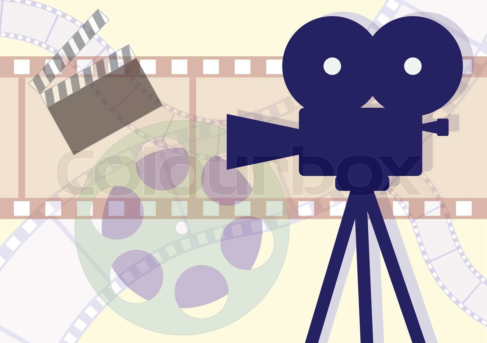 Movie Camera, clapboard and films collage | Stock vector | Colourbox