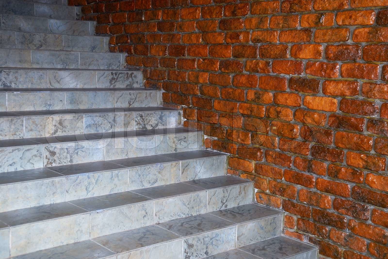 Stairway and brick wall Stock image Colourbox