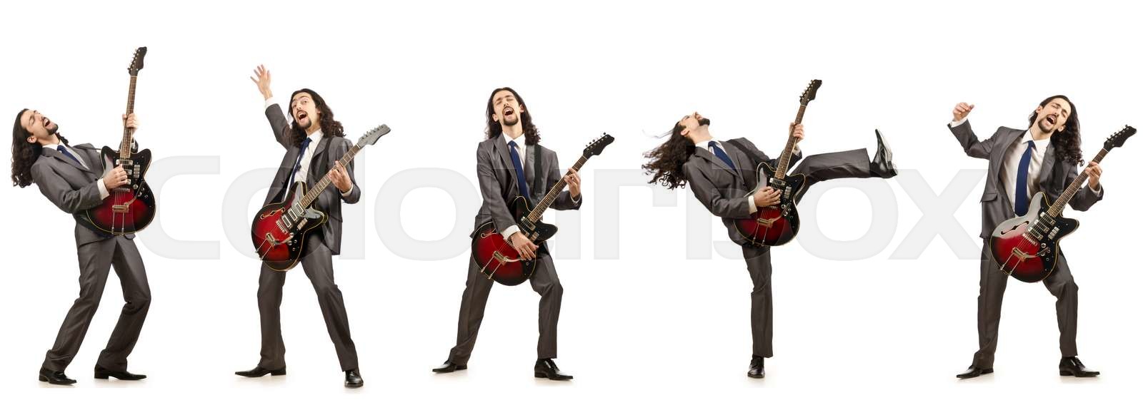 Funny guitar player isolated on white | Stock image | Colourbox