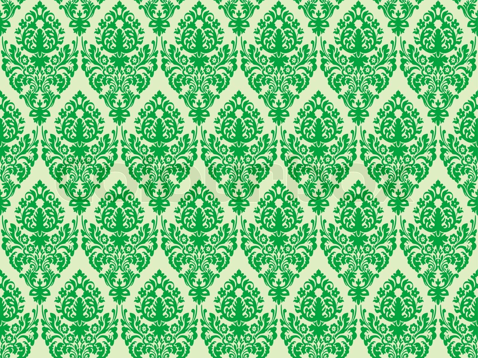 green damask seamless texture, abstract pattern; vector art