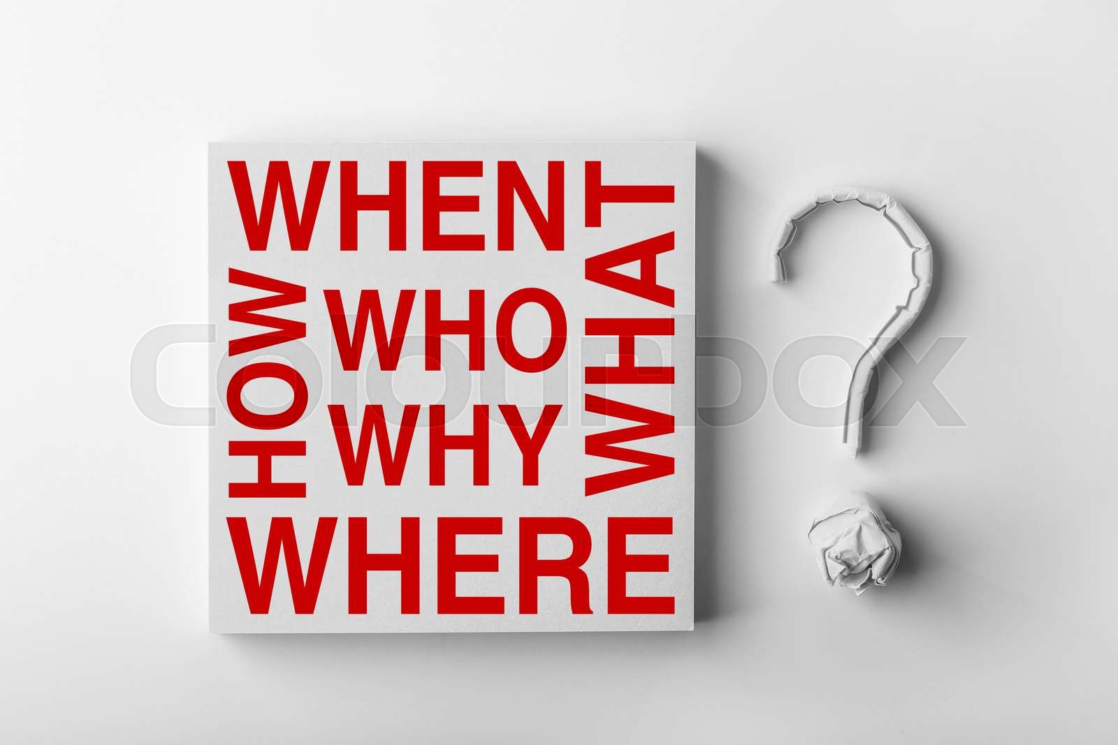 Interrogative Words and Question Mark Stock image Colourbox