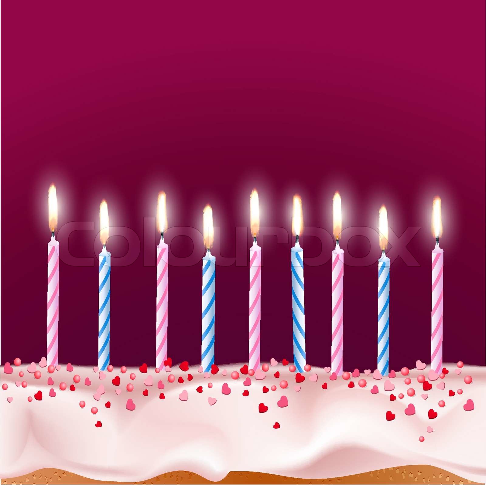 blue and pink candles on a birthday cake | Stock vector | Colourbox