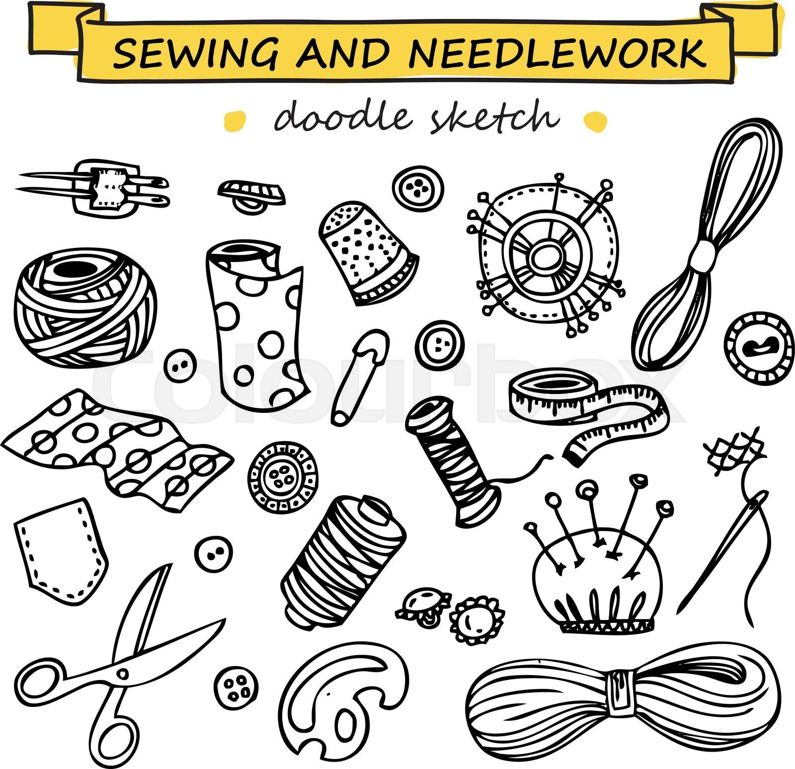 Seamless vector doodle sewing and needlework set | Stock vector | Colourbox