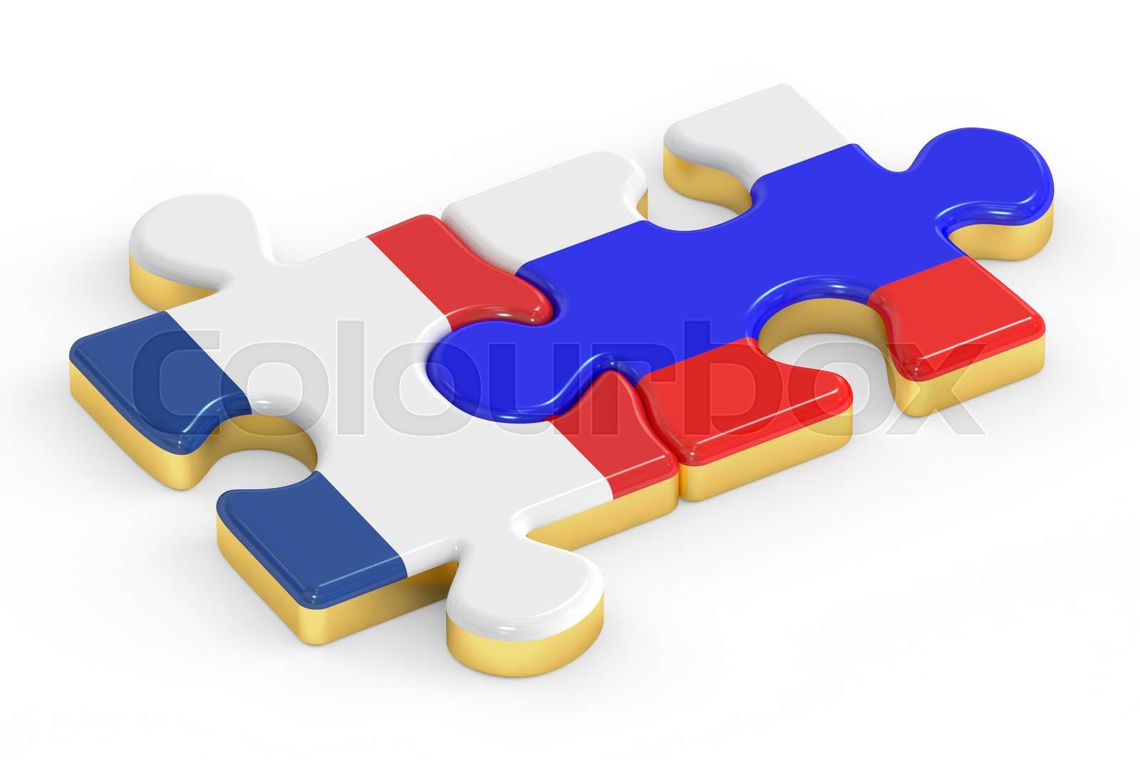 France and Russia puzzles from flags, relation concept. 3D rendering ...