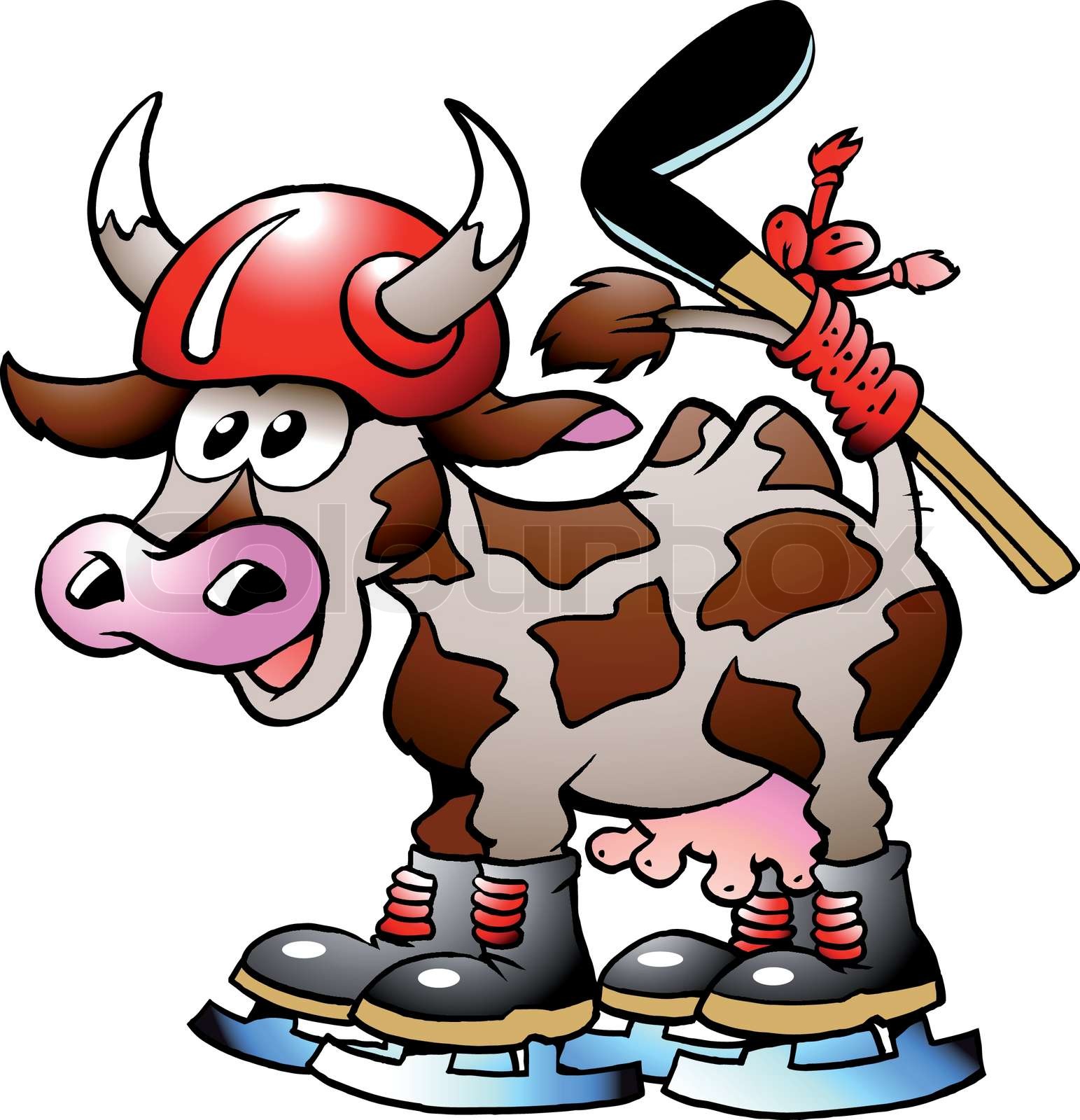 Handdrawn Vector illustration of an Cow Playing Hockey Sport Stock