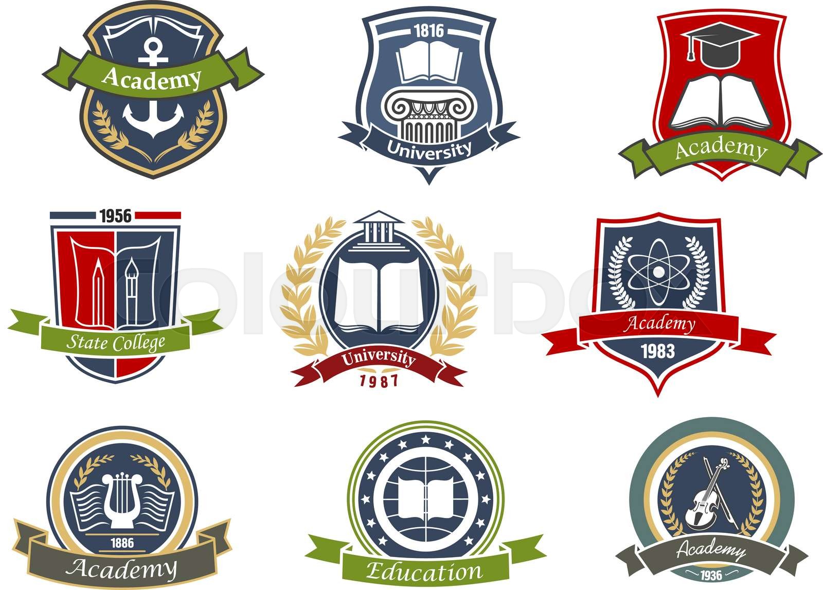 Academy, university and college heraldic emblems | Stock vector | Colourbox