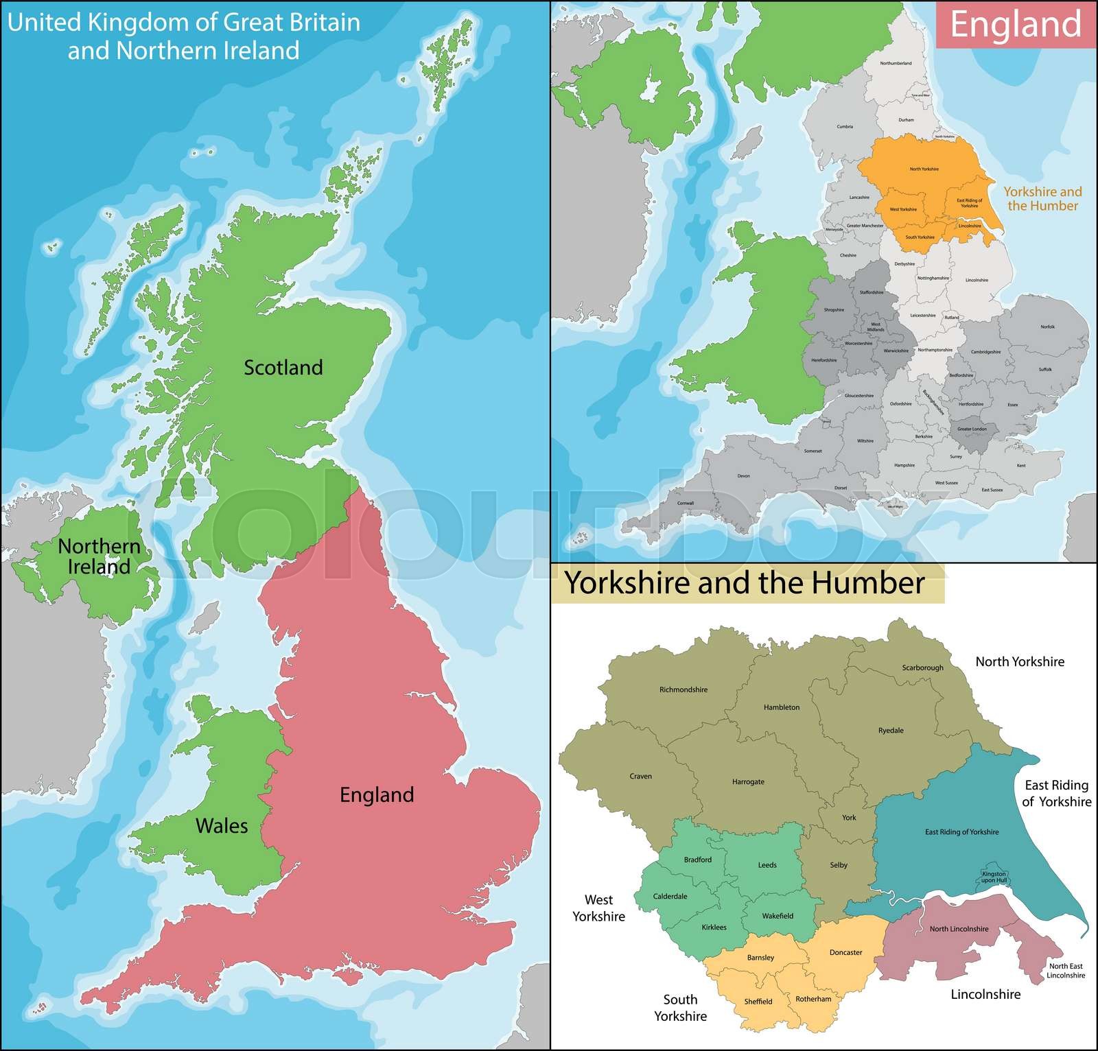 Map of Yorkshire and the Humber Stock vector Colourbox