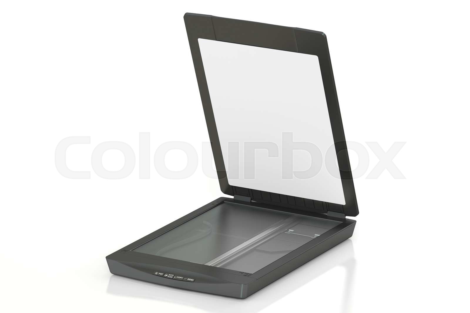 black flatbed scanner, 3D rendering Stock image Colourbox