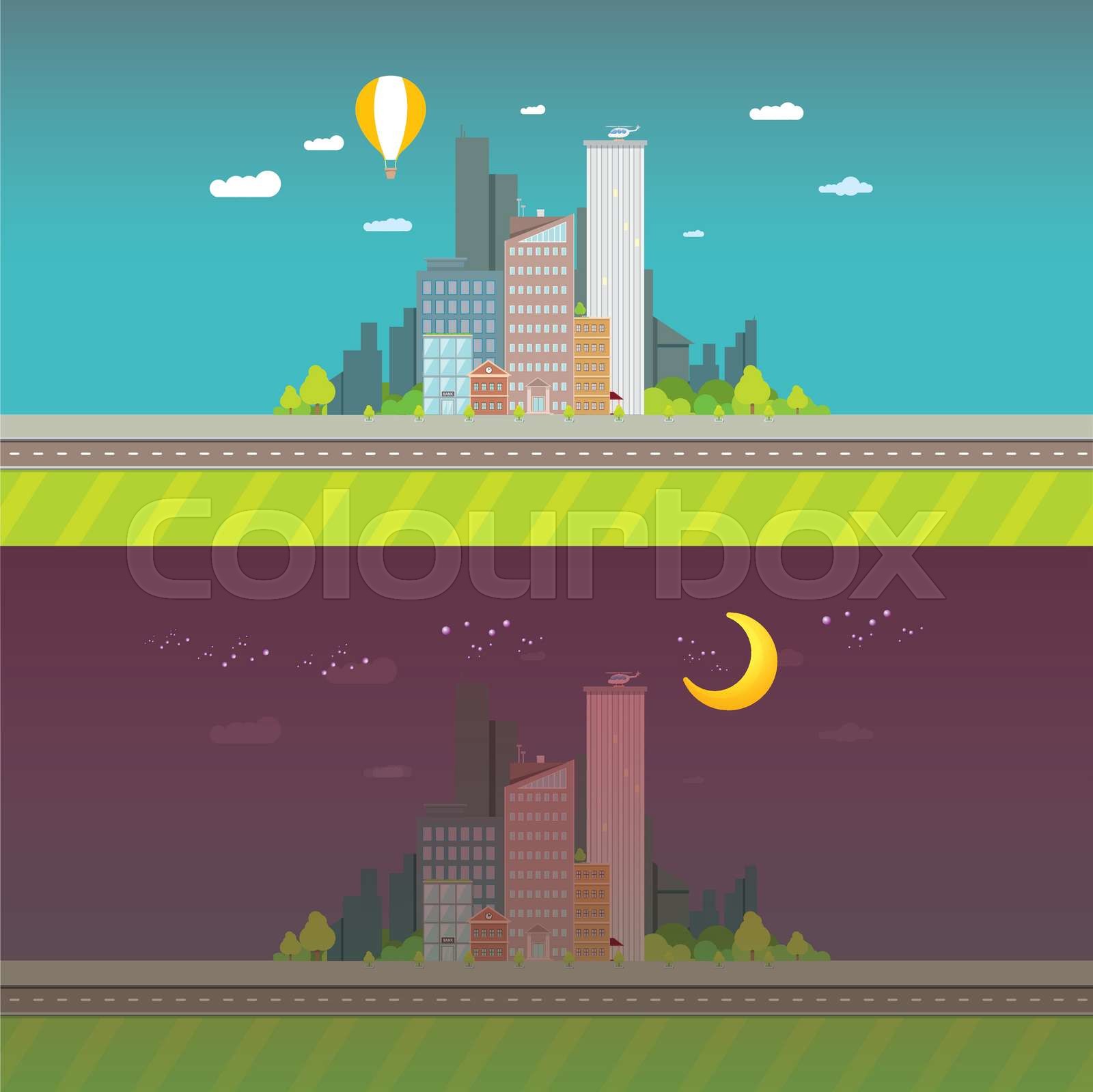 vector day and night city skyline | Stock vector | Colourbox
